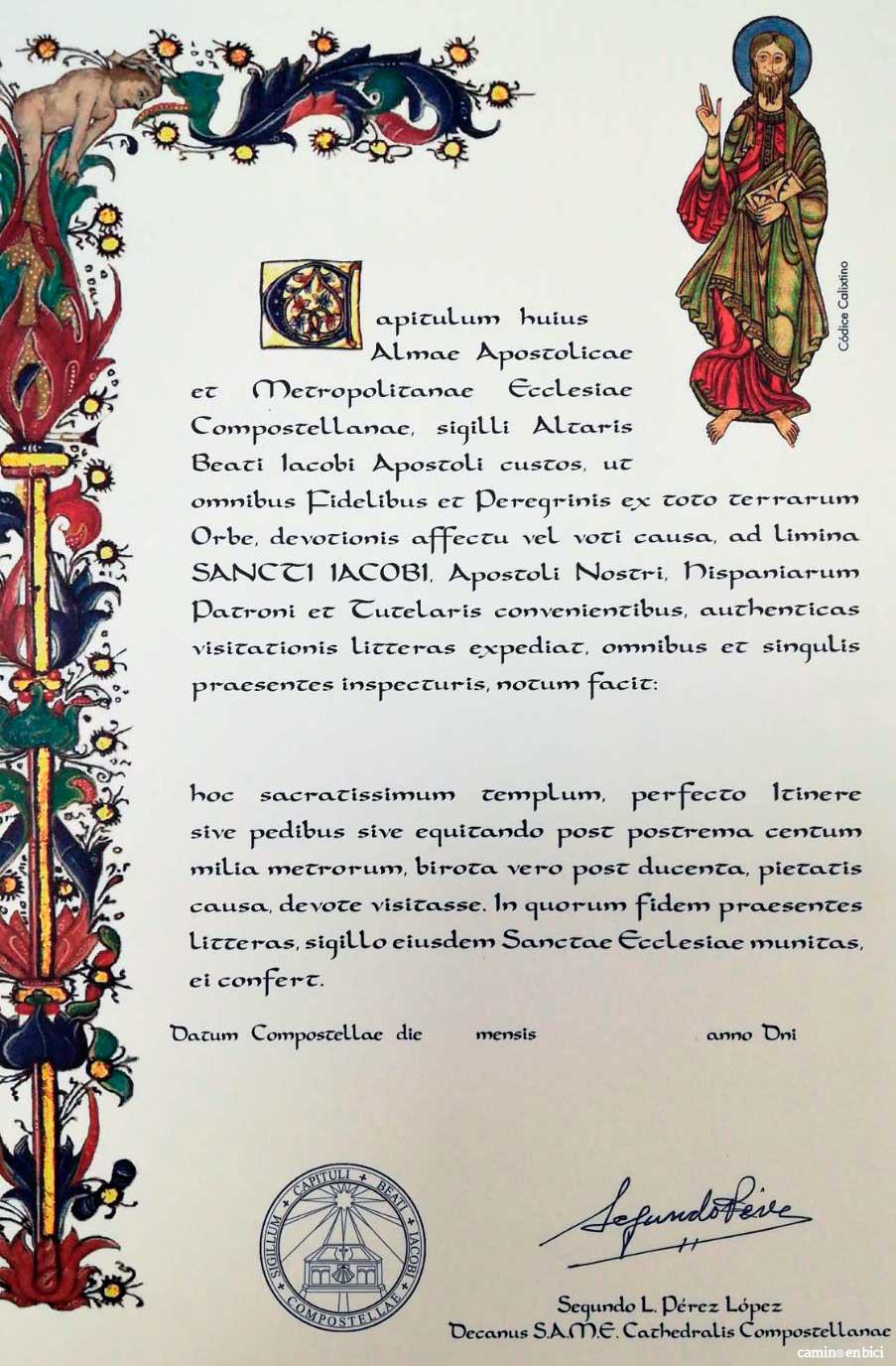 La Compostela y otros certificados del Peregrino- La Compostela